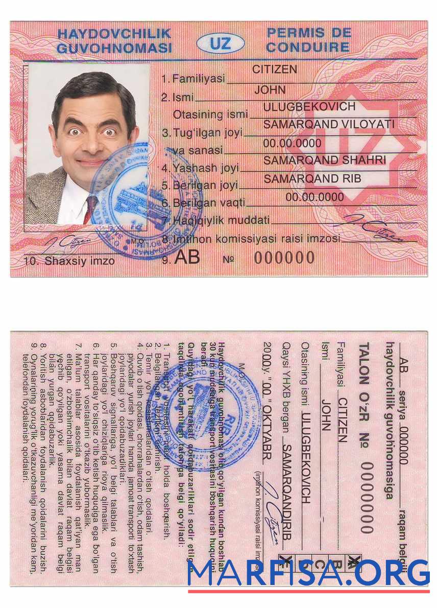 Printable Uzbekistan driving license download for verification